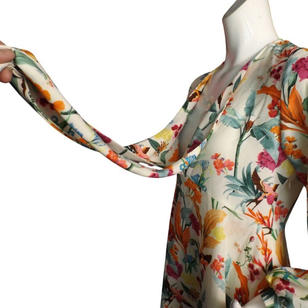 MICHELE NEGRI Mini Dress, M/44, White/Multicolor Floral, Long sleeve,Neck straps - Picture 9 of 13